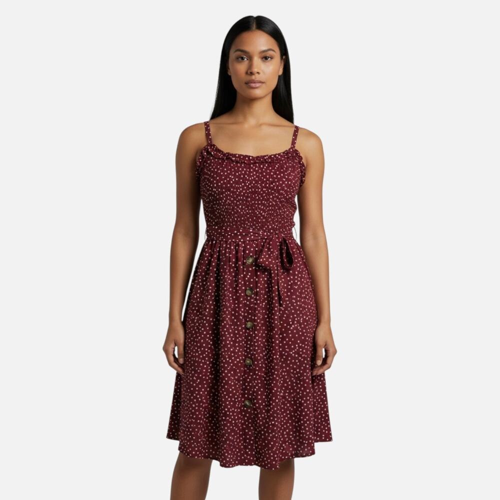 Floral Burgundy Ruffled Neckline Sundress